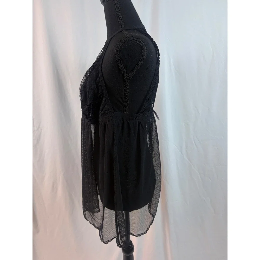 Black Sheer Mesh and‎ Floral Lace High Neck Halter Babydoll Chemise Lingerie 1X
